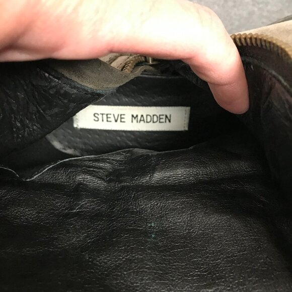 Steve Madden Monicaa Zip Up Studded Moto Mid Calf Taupe Leather Boots Womens 7.5 - Picture 8 of 8